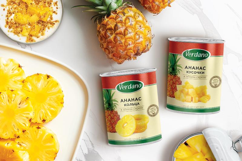 Заказать консервированные ананасы кусочками и кольцами Verdano