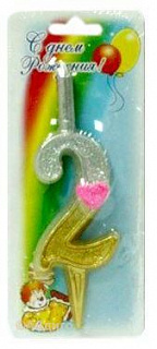 Свеча Тортовая цифра 2 с сердечком