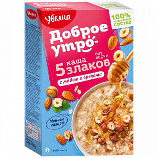 Каша Увелка быстрого приготовления 5 злаков с медом и орехами (5х40г)