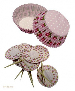 Формы бумажные для кексов + пики "Роза"