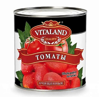 Томаты  целые очищенные в томатном соке (сух вес 1500 г)  VITALAND
