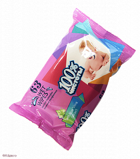 Салфетки влажные "100% чистоты" детские с алоэ (63 штуки)
