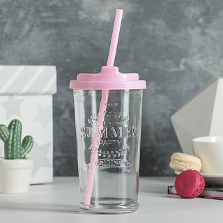 Стакан с крышкой и трубочкой Коктейль 9*9*17 см