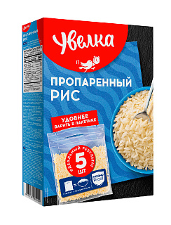 Рис длиннозерный обработанный паром в пакете для варки "Увелка" Рис длиннозерный обработанный паром в пакете для варки "Увелка"