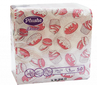 Салфетка бумажная 24*24 Plushe 1-слойные, 50 шт.