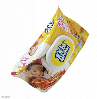 Салфетки влажные 100% чистоты детские с календулой и витамином Е клапан 100 шт