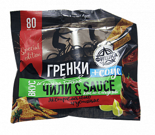 Гренки ржаные "Фишка + соус" Сладкий тайский чили и кисло-сладкий соус