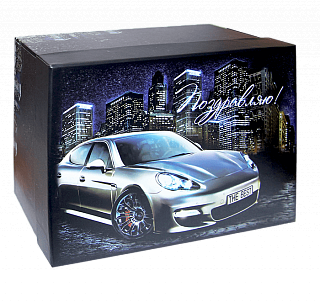 Коробка подарочная с авто "Поздравляю" 23*16*9.5 см