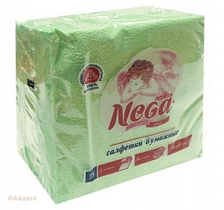 Салфетки бумажные Нега 24*24 зеленые 1-слойные 75 шт
