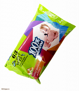 Салфетки влажные "100% чистоты" детские с календулой и витамином Е (63 штуки)