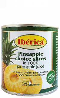 Ананасы без сахара, кольца Иберика (банка с ключом)