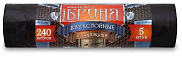 Пакеты для мусора Ромашка 240л 5шт Броня, 2-слойные с завязками, черные (55мкм)