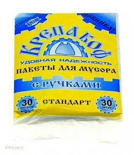 Пакеты для мусора КРЕПАКОФ с ручками 30л 30шт Пакеты для мусора КРЕПАКОФ с ручками 30л 30шт