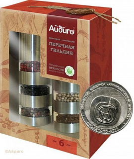 Набор перцев в мельнице из 6 контейнеров "Перечная гильдия" Набор перцев в мельнице из 6 контейнеров "Перечная гильдия"