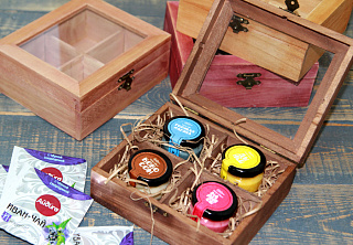 Ящик с ячейками и стеклом 16*14,5*6,5см, 4 ячейки