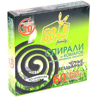 Спираль от комаров Го Аут черная, 10 штук