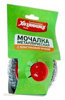 Мочалка металлическая для посуды Хозяюшка Мила с пластиковой ручкой