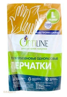 Перчатки одноразовые полиэтиленовые OptiLine L 100шт