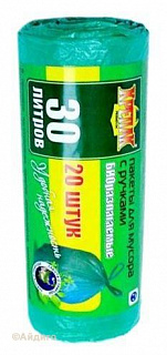 Пакеты для мусора Крепак БИО с ручками 30л 20шт