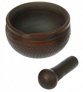 Пиала ступка гончарная из красной глины с пестиком