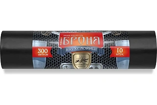 Пакеты для мусора Ромашка 300л 10шт Броня, черные рулон (60мкм)