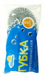 Губка металлическая  для мытья посуды Чисто Солнышко 2шт