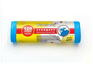 Пакеты для мусора Ромашка 120 л 10 шт. Стандарт ПНД (16мкм) арт.120.10.20.Ч