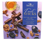 Конфеты Fruit Sticks с кусочками чернослива, изюмом, грецкими орехами, медом в шоколадной глазури 175 г Берестов