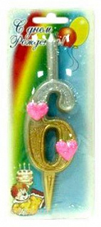 Свеча Тортовая цифра 6 с сердечком