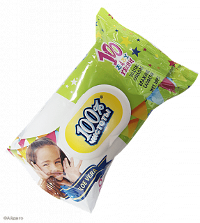 Салфетки влажные 100% чистоты детские с алоэ клапан 100 шт