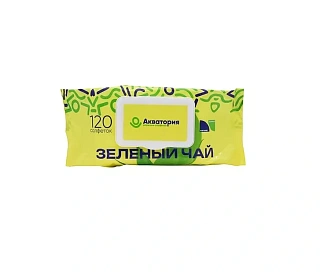 Салфетки влажные, Акватория Зеленый чай, клапан 120шт