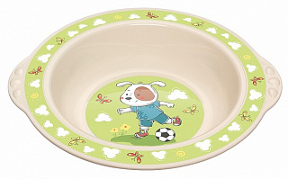 Тарелка детская глубокая бежевая с зеленым узором Бытпласт
