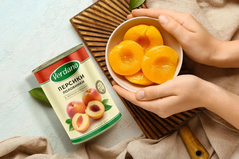 Заказать консервированные персики половинками Verdano